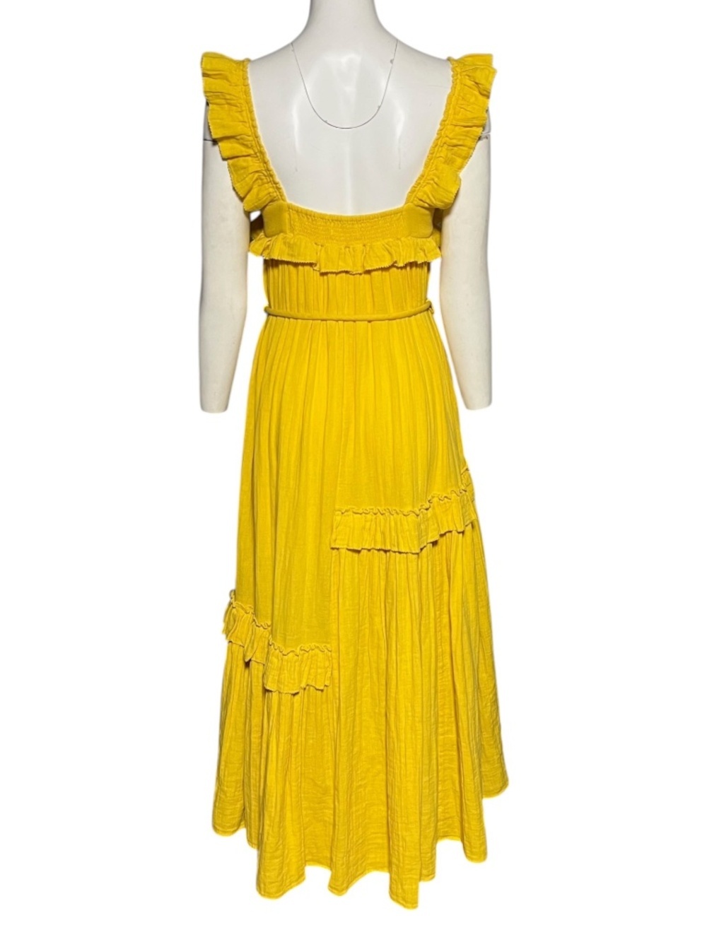 Apiece Apart Lypie Dress Size 0 XS Yellow Gauze Cotton Ruffle Tiered Midi Boho - Picture 3 of 10